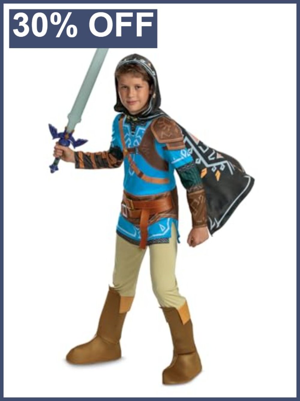 Kids Link Deluxe Costume Jumpsuit Hooded Cape Halloween Cosplay